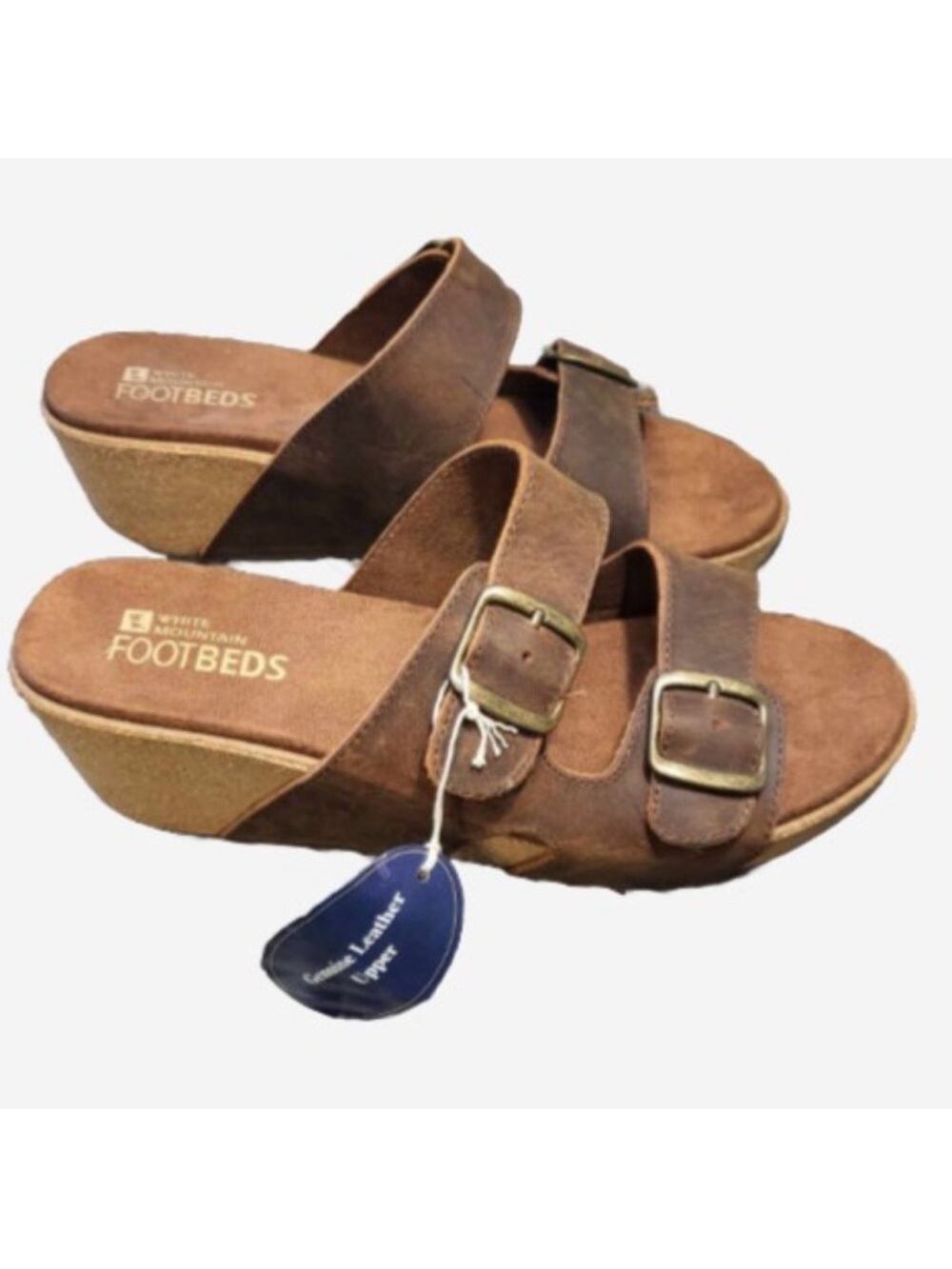 White Mountain Brown Suede Wedge Slide Sandals Double Buckle Straps Sz 10